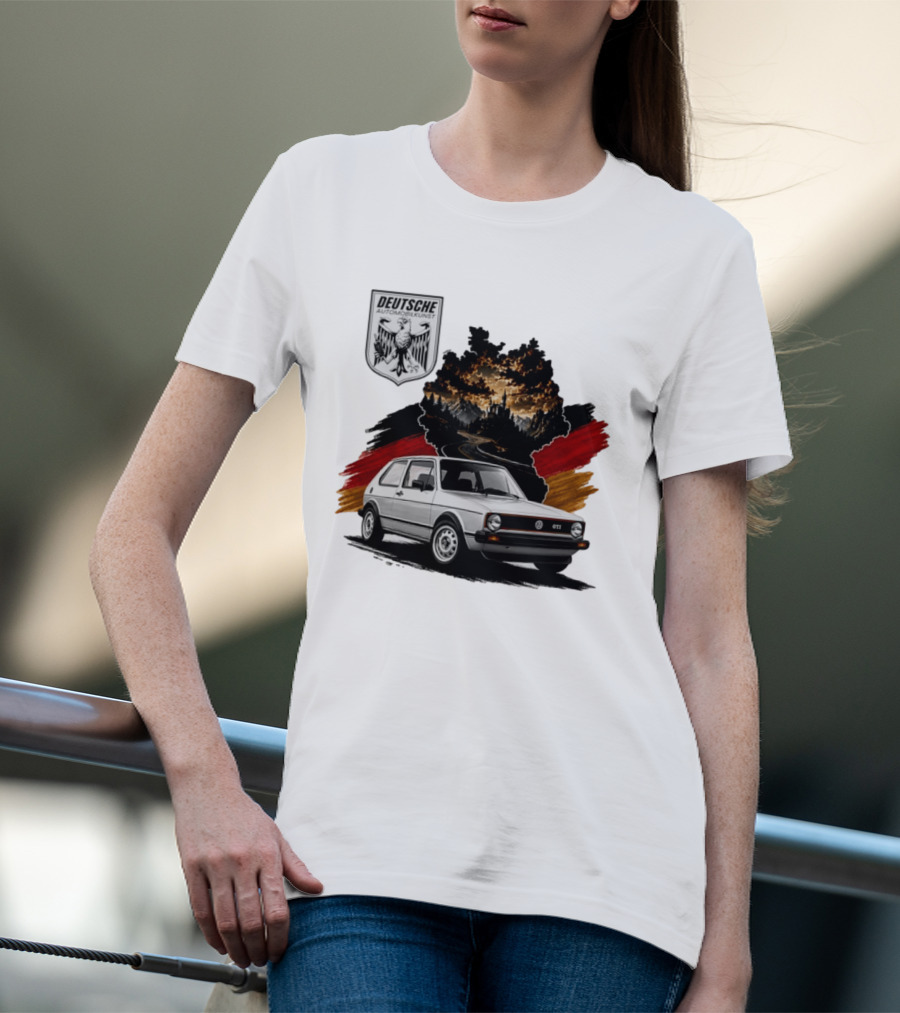 Deutsche Automobilkunst Volkswagen Golf GTI Germany Map Scenic Road Eagle Crest T-Shirt