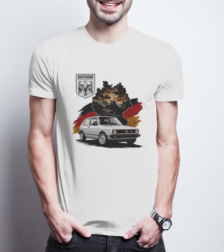 Deutsche Automobilkunst Volkswagen Golf GTI Germany Map Scenic Road Eagle Crest T-Shirt