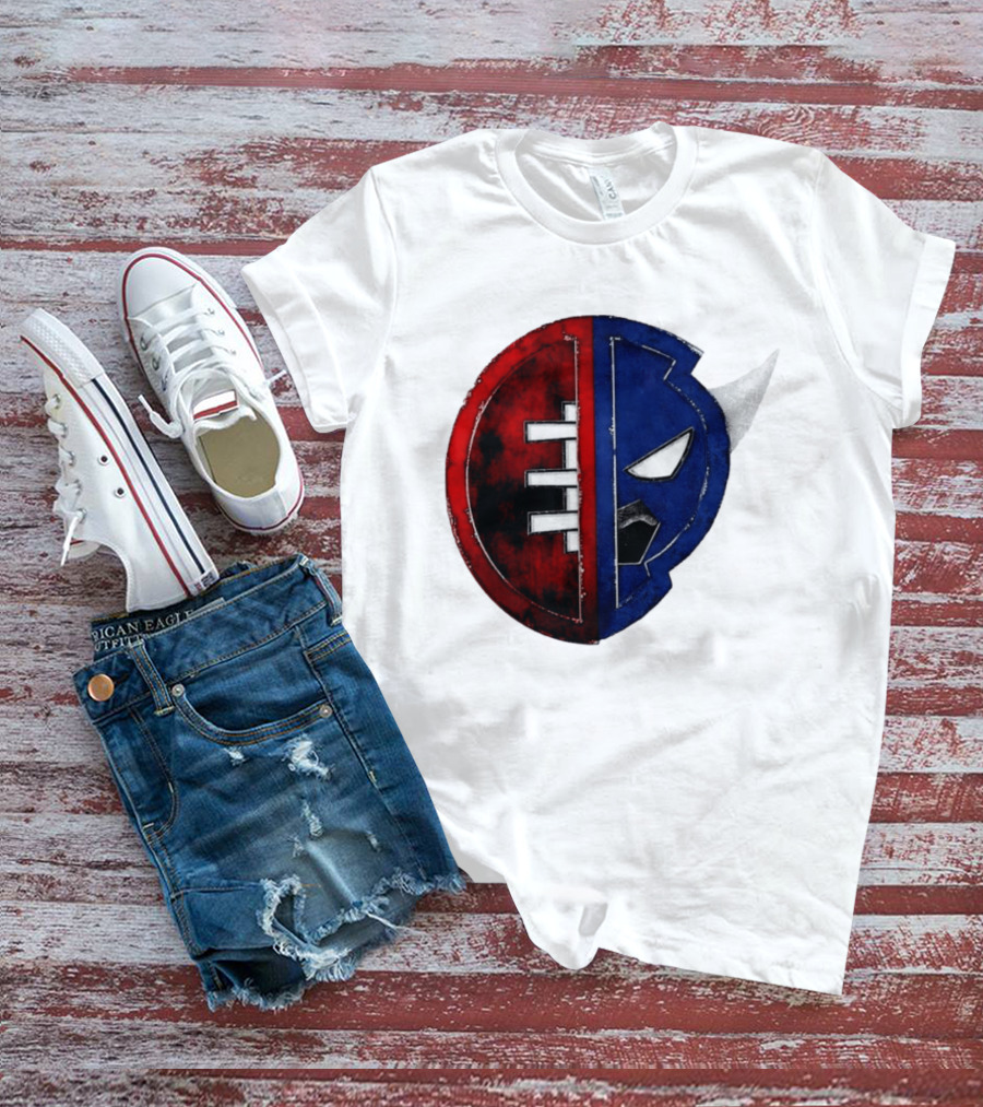 Buffalo Football Fusion Mask Emblem Red Blue Horns T-Shirt