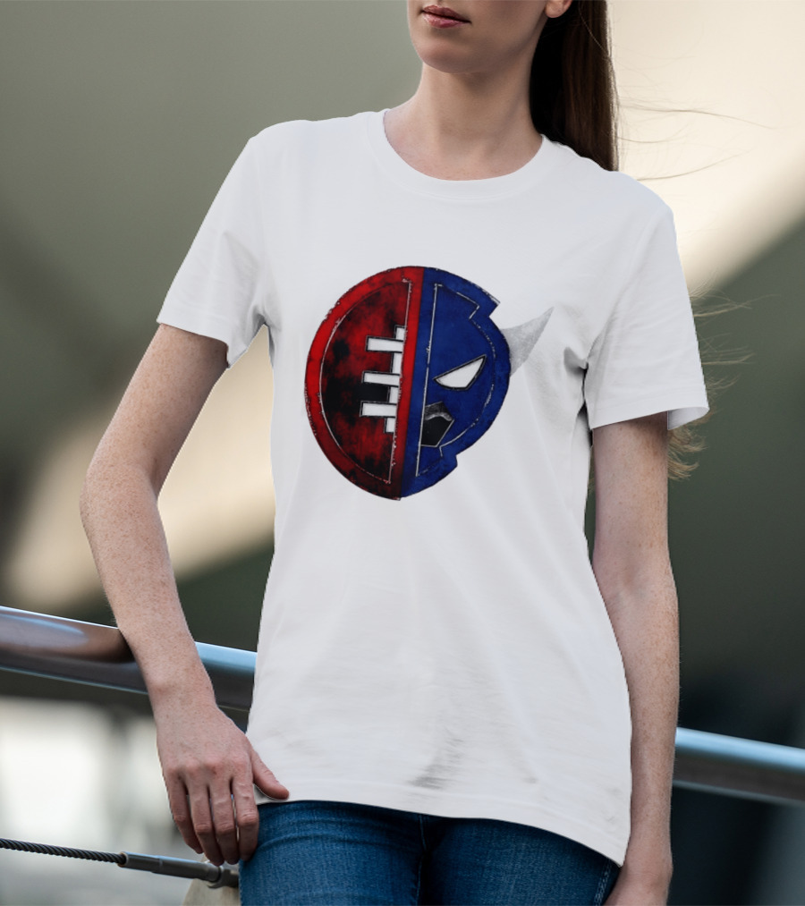 Buffalo Football Fusion Mask Emblem Red Blue Horns T-Shirt