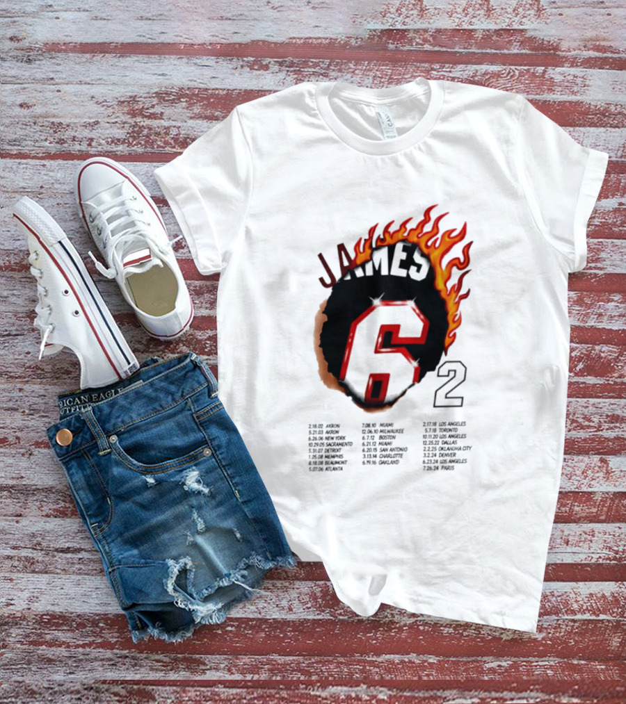 LeBron James 6 Burning Number With Game Dates T-Shirt
