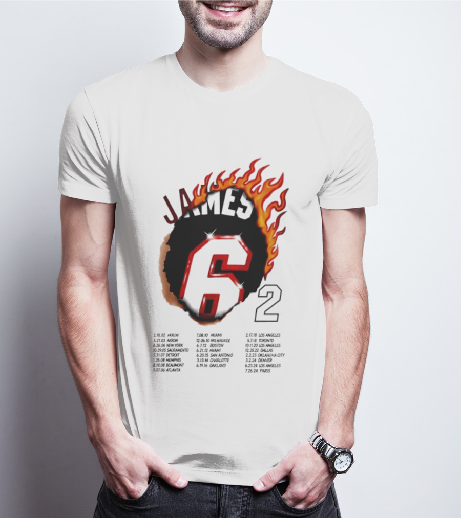 LeBron James 6 Burning Number With Game Dates T-Shirt
