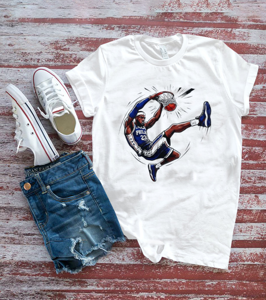 Philadelphia 76ers Phila 23 Basketball Player Dunking Action T-Shirt