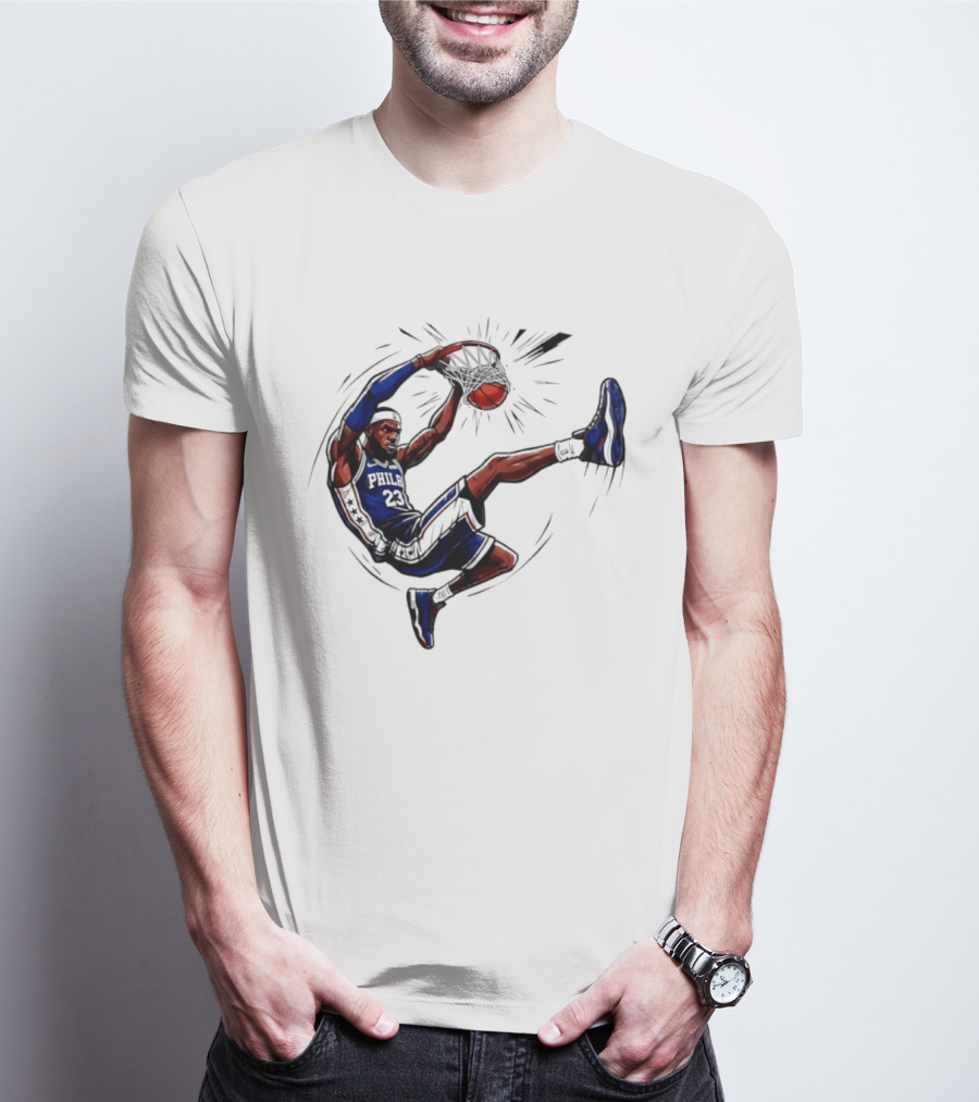 Philadelphia 76ers Phila 23 Basketball Player Dunking Action T-Shirt