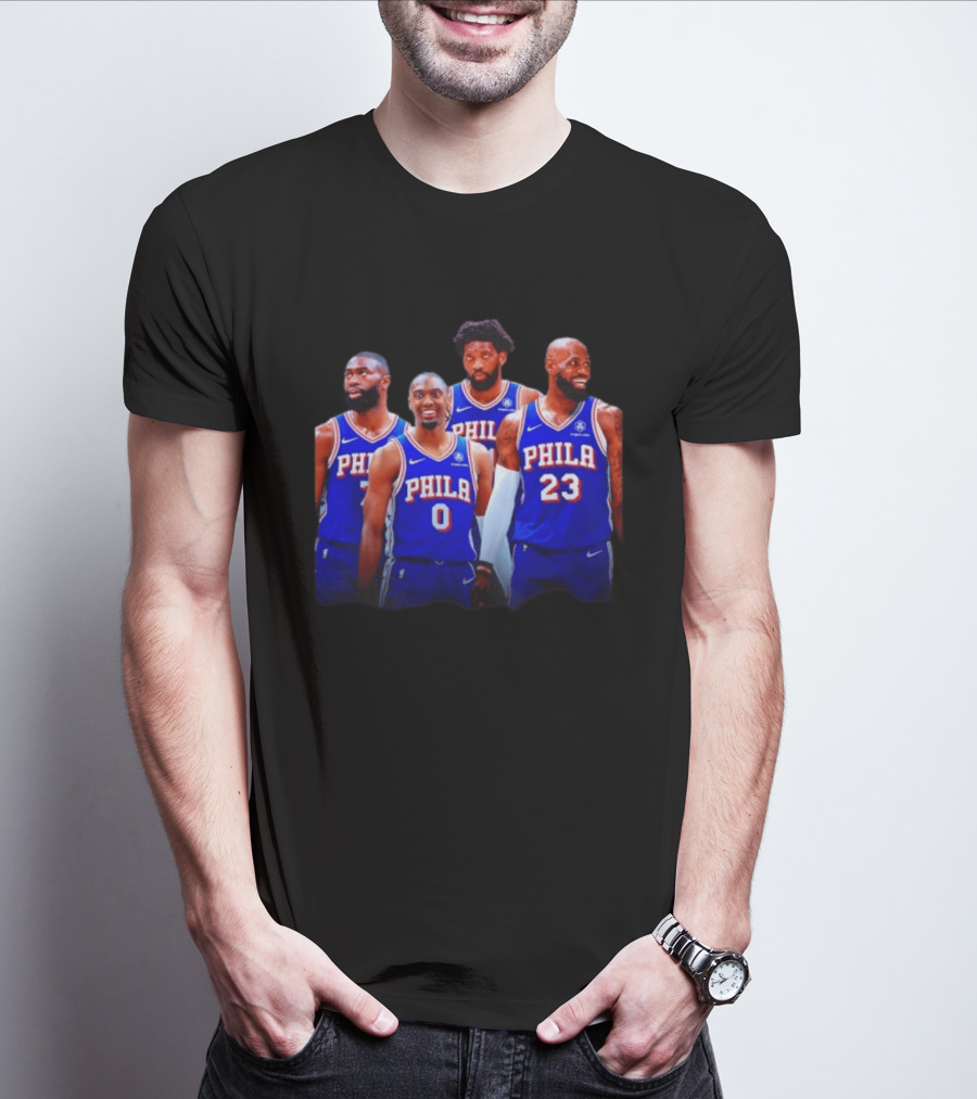 Philadelphia 76ers Joel Embiid Tyrese Maxey Paul George LeBron James NBA Team T-Shirt
