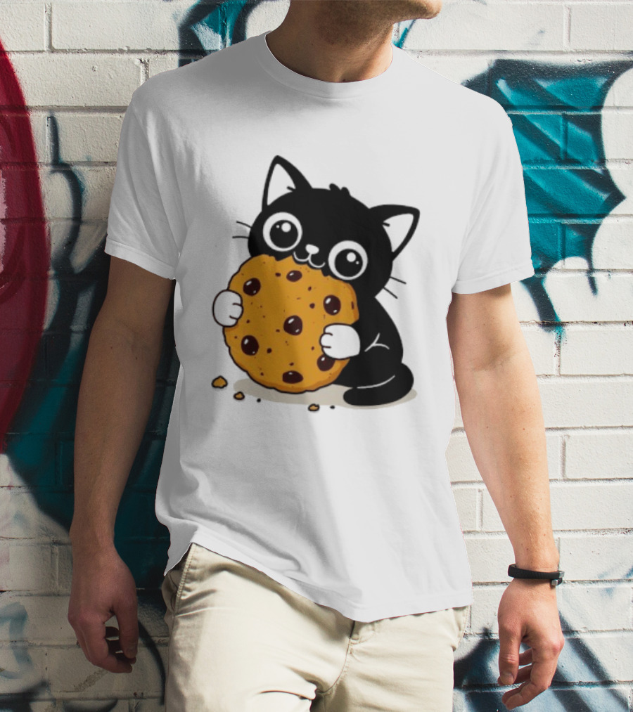 Black Cat Holding Chocolate Chip Cookie T-Shirt