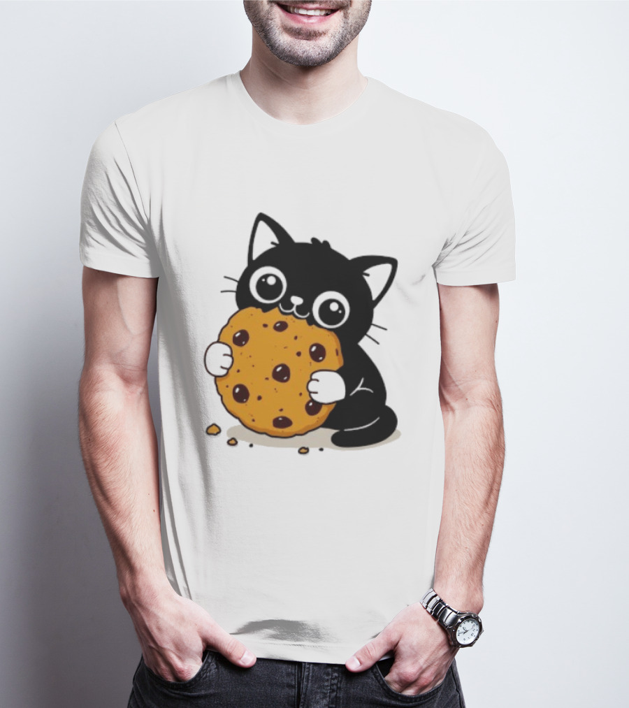 Black Cat Holding Chocolate Chip Cookie T-Shirt