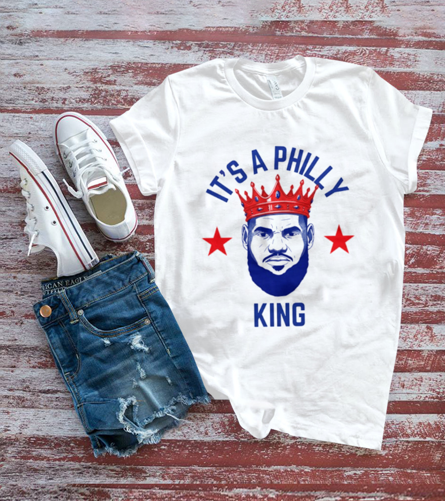 LeBron James It's A Philly King Philadelphia 76ers Red Crown Blue Face Two Stars T-Shirt