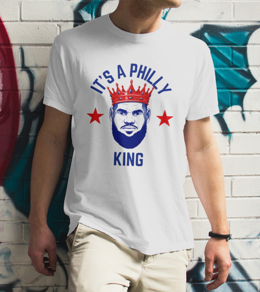 LeBron James It's A Philly King Philadelphia 76ers Red Crown Blue Face Two Stars T-Shirt