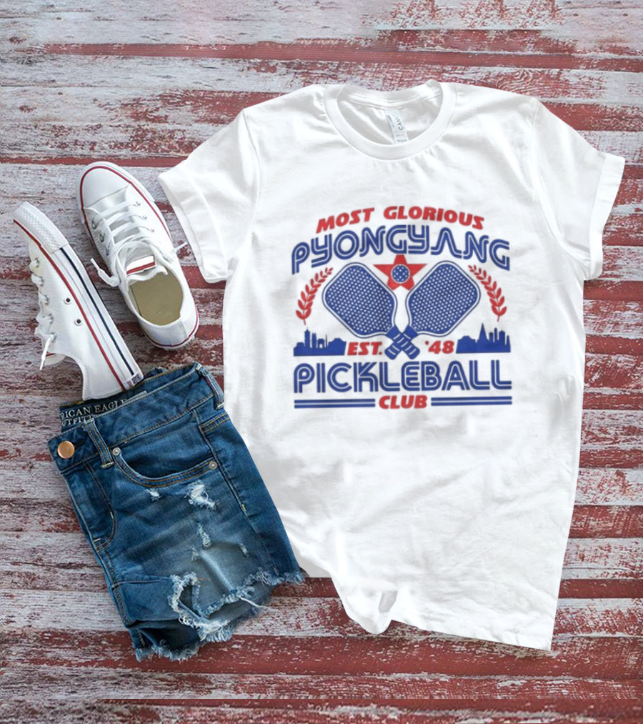 Most Glorious Pyongyang Pickleball Club Established 1948 Retro Paddle T-Shirt