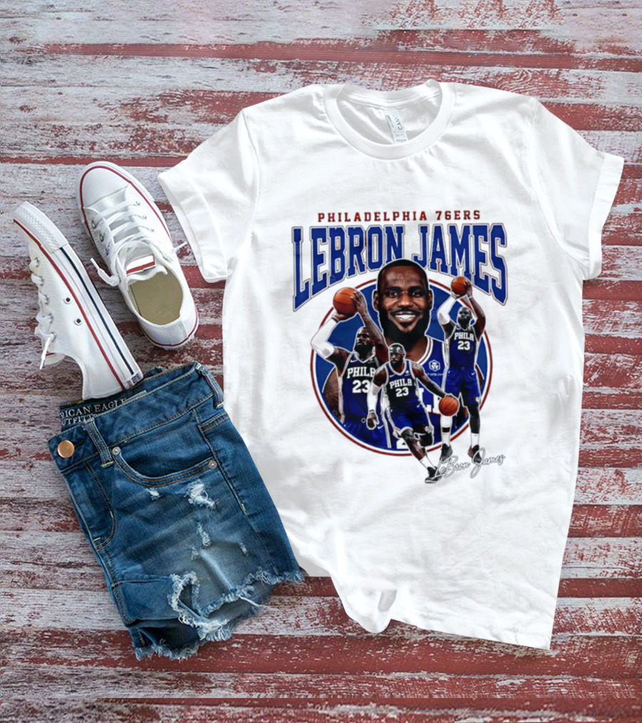 Philadelphia 76ers LeBron James Blue Jersey Player Collage T-Shirt