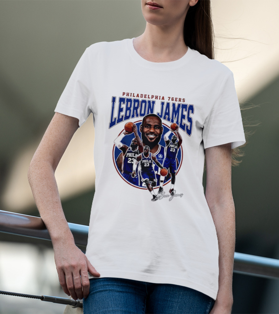 Philadelphia 76ers LeBron James Blue Jersey Player Collage T-Shirt