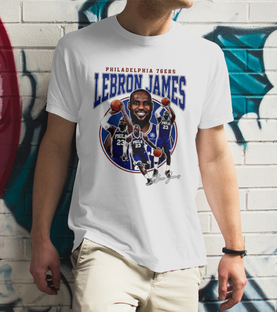 Philadelphia 76ers LeBron James Blue Jersey Player Collage T-Shirt