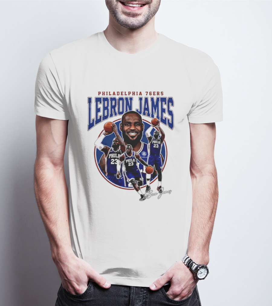 Philadelphia 76ers LeBron James Blue Jersey Player Collage T-Shirt
