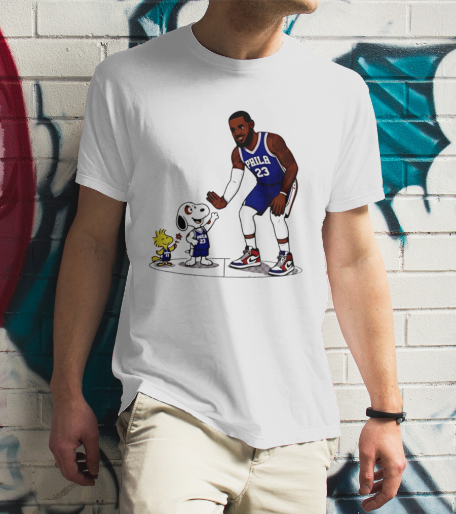 Snoopy Woodstock High Five LeBron James 23 Philadelphia 76ers Collaboration T-Shirt