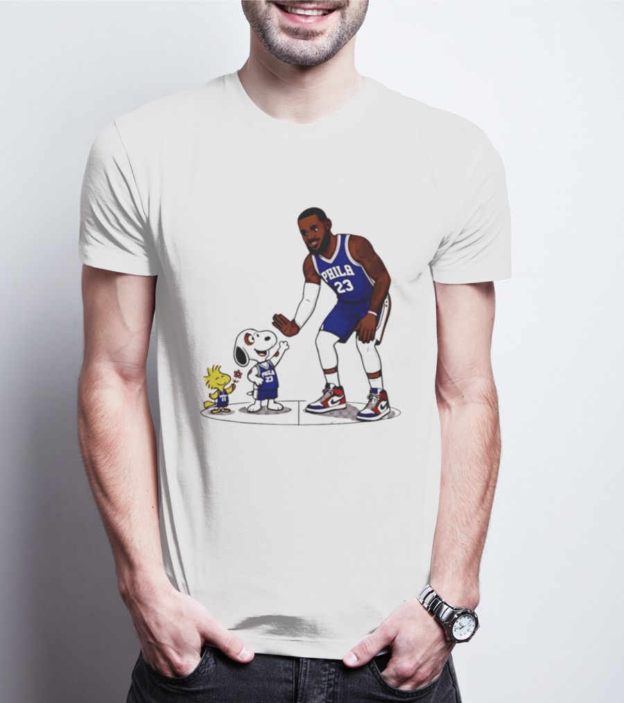 Snoopy Woodstock High Five LeBron James 23 Philadelphia 76ers Collaboration T-Shirt