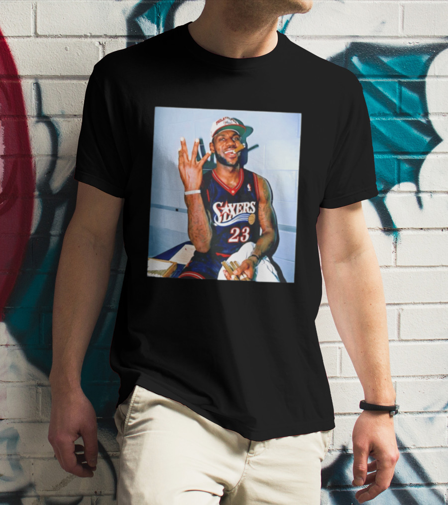 Philadelphia 76ers LeBron James 23 Cigar Photo T-Shirt