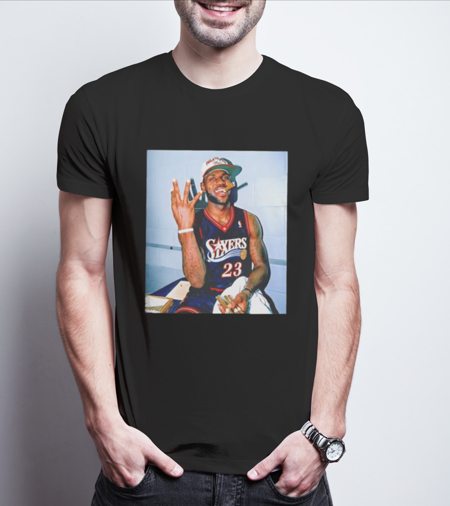 Philadelphia 76ers LeBron James 23 Cigar Photo T-Shirt