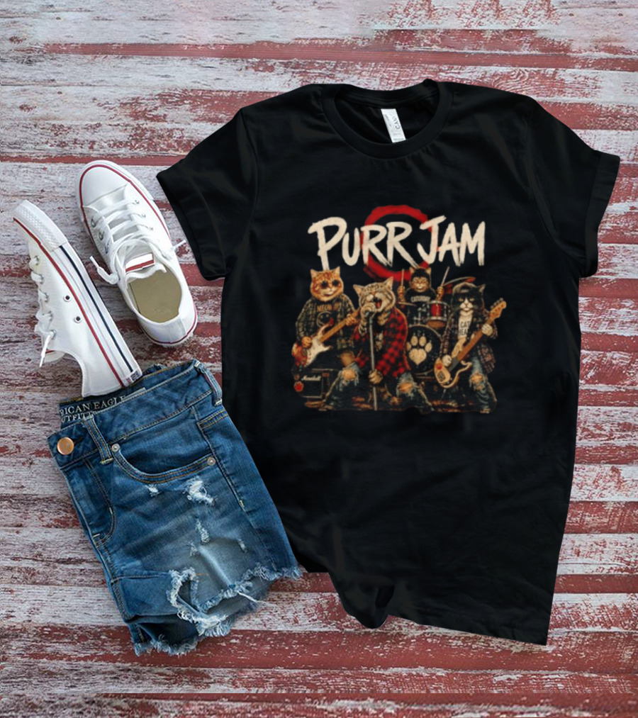Purr Jam Cat Rock Band Caturday Meowshall Cat Head Marshall Amps T-Shirt