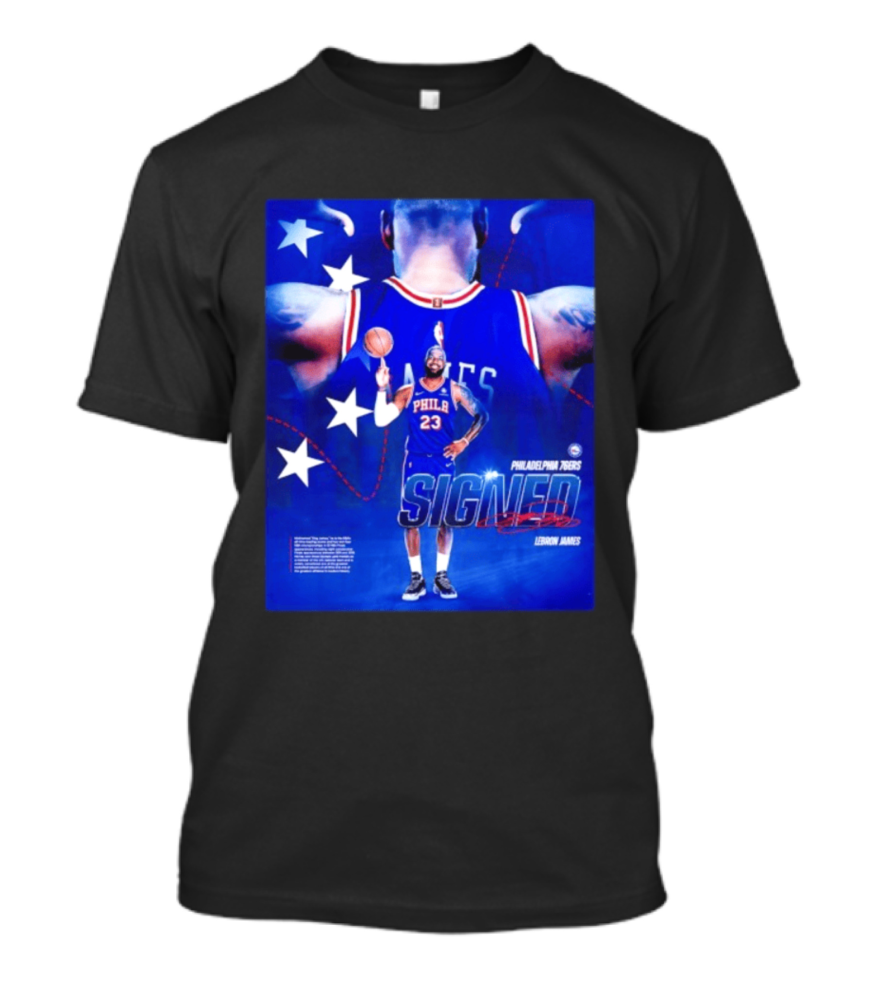 Philadelphia 76ers LeBron James Signed NBA 23 Stars T-Shirt
