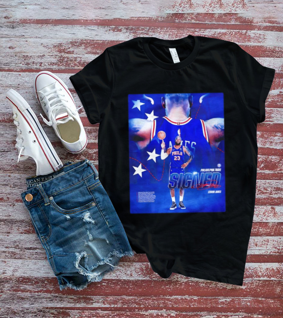 Philadelphia 76ers LeBron James Signed NBA 23 Stars T-Shirt