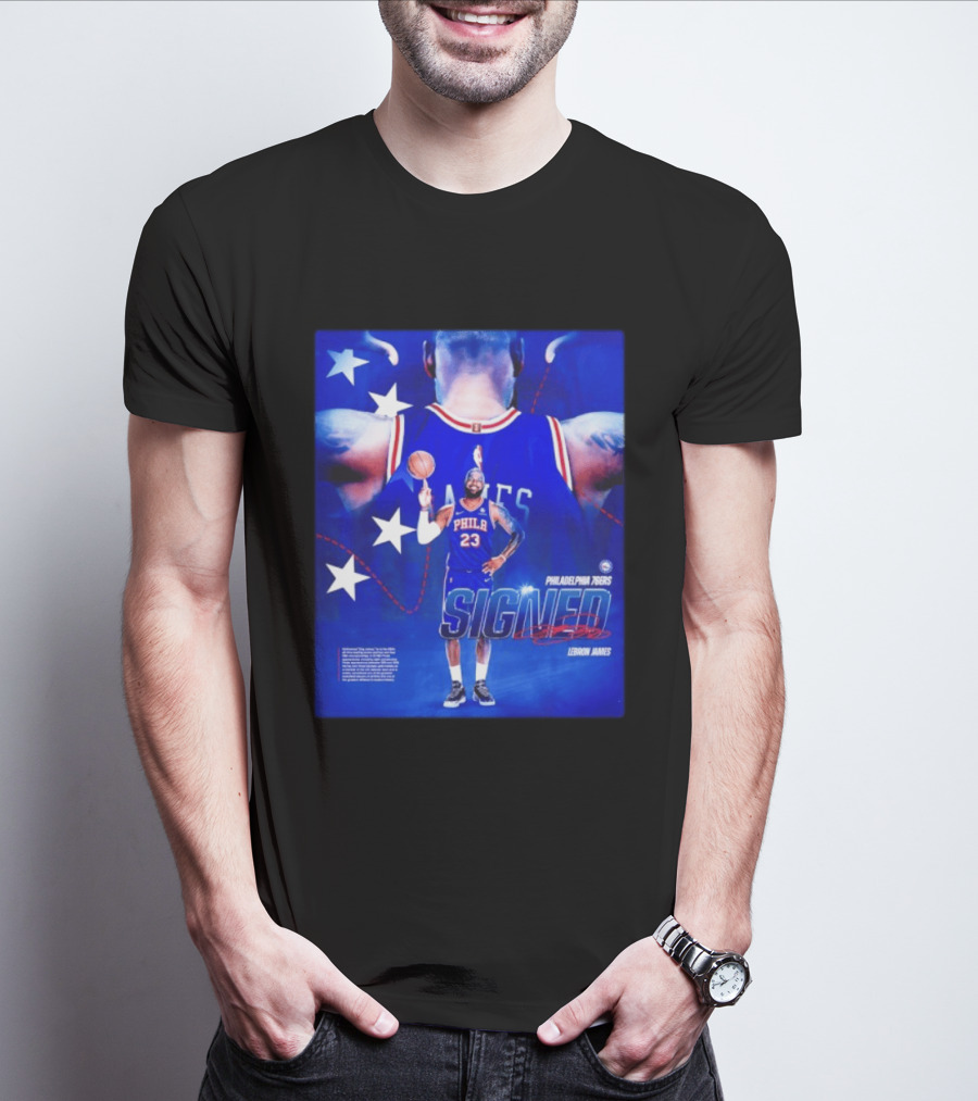 Philadelphia 76ers LeBron James Signed NBA 23 Stars T-Shirt