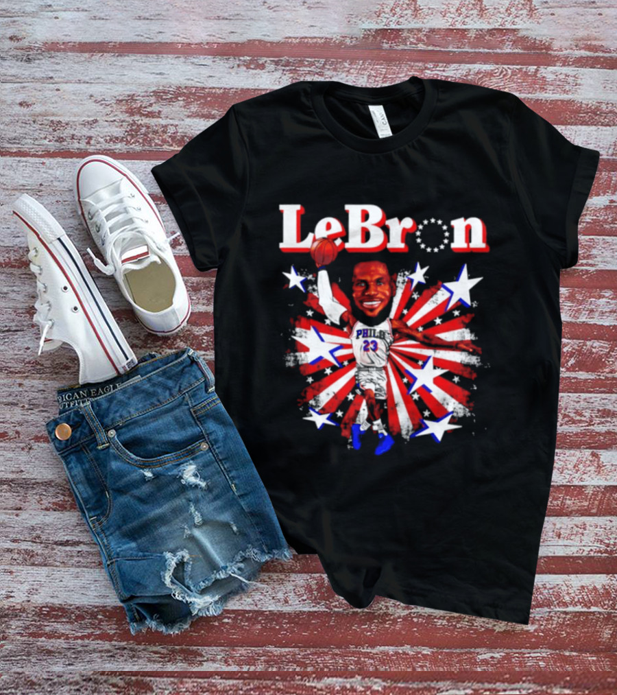 LeBron Stars PH 23 Basketball Caricature 76ers Red White Blue T-Shirt