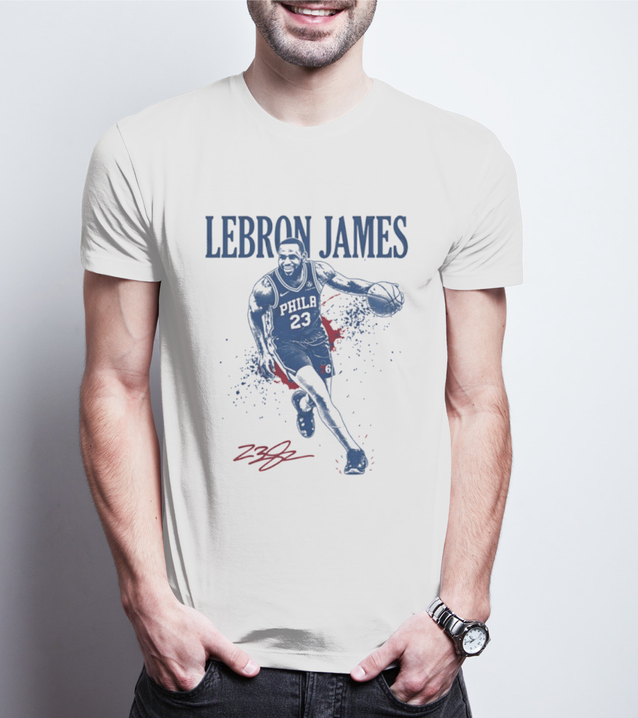 LeBron James 23 Philly Basketball Blue And Red Splash T-Shirt