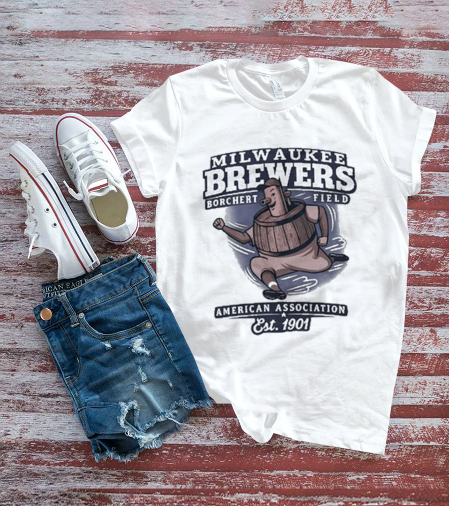 Milwaukee Brewers Borchert Field Running Barrelman American Association 1944 Team T-Shirt