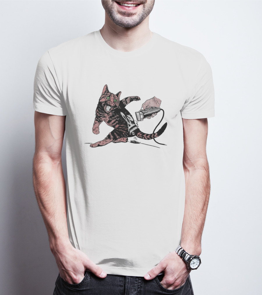Shaving Cat Crazy Tabby Pet Grooming Clipper Reaction T-Shirt