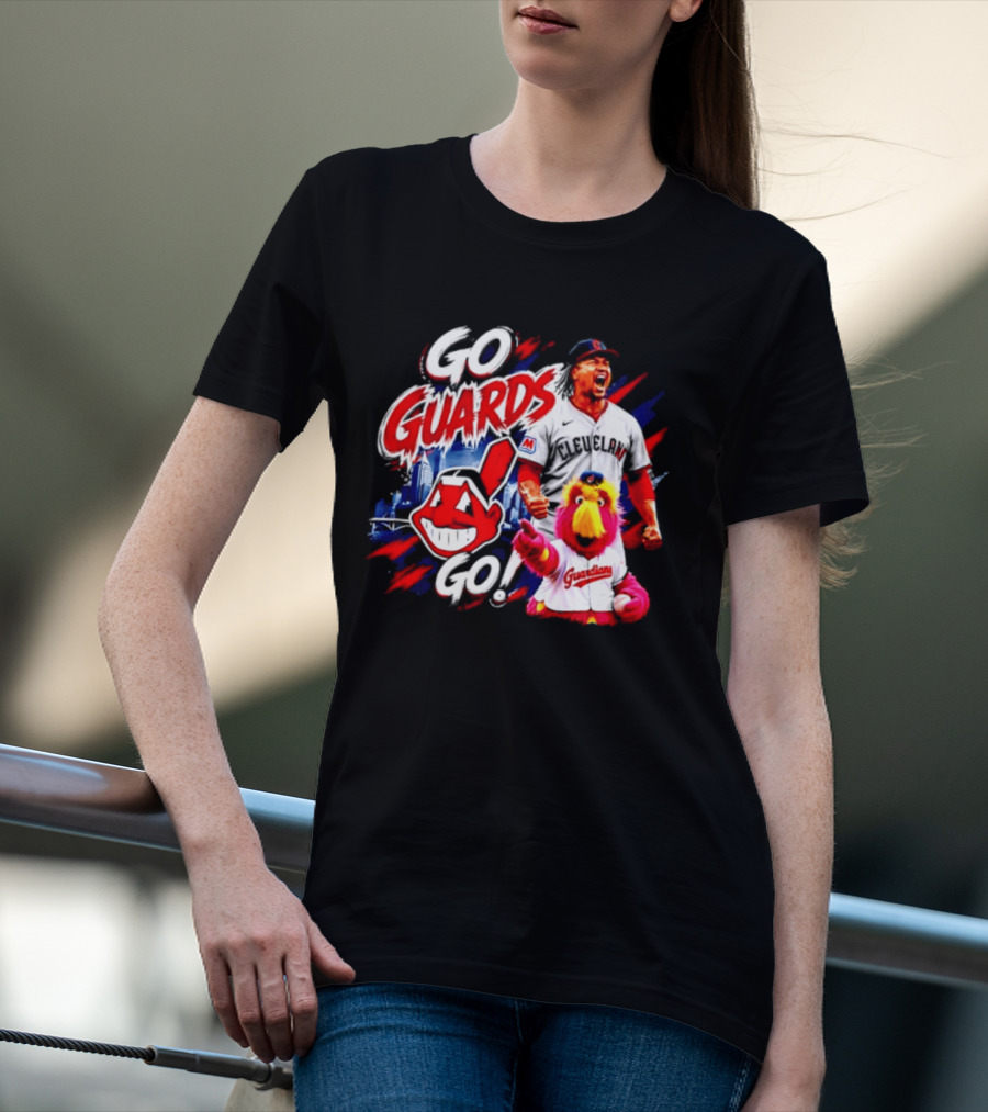 Jose Ramirez Cleveland Guardians Go Guards Go City Skyline Baseball Cheers T-Shirt