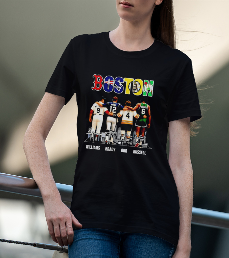 Boston Red Sox Patriots Bruins Celtics Williams Brady Orr Russell T-Shirt
