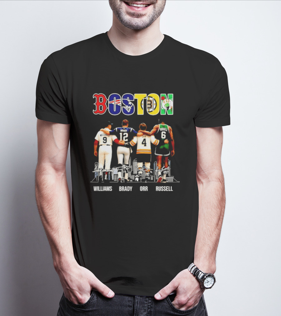 Boston Red Sox Patriots Bruins Celtics Williams Brady Orr Russell T-Shirt