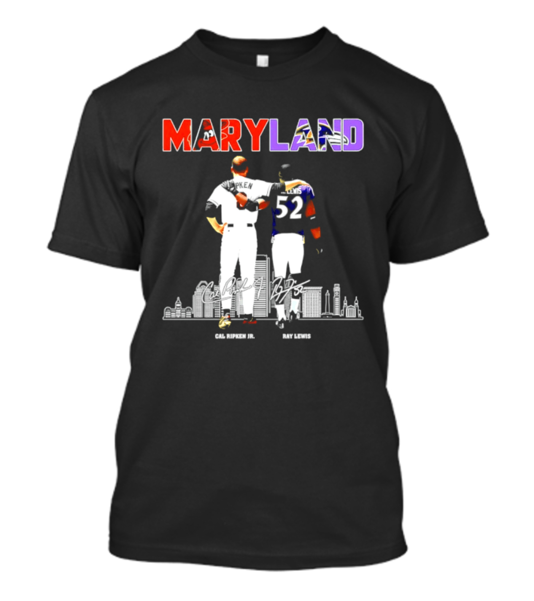 Maryland Cal Ripken Jr 8 Baltimore Orioles Ray Lewis 52 Baltimore Ravens Skyline T-Shirt