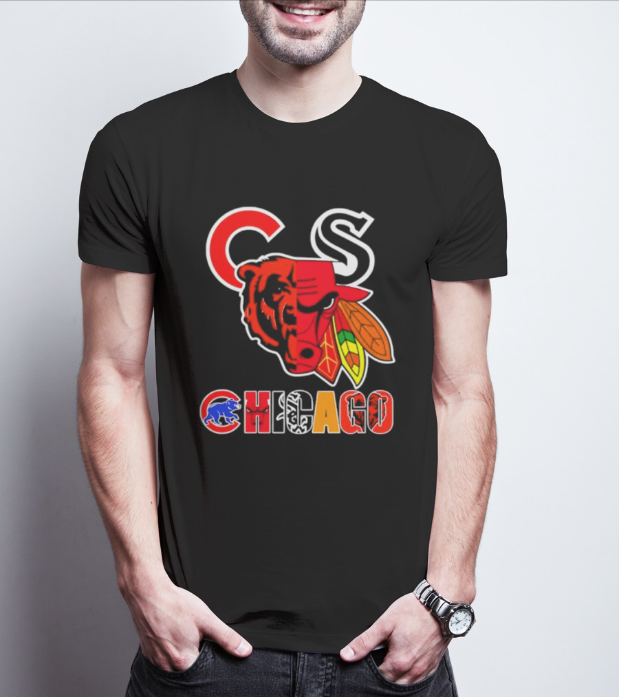 Chicago Bears Bulls Blackhawks Cubs White Sox Sports Team Collage T-Shirt