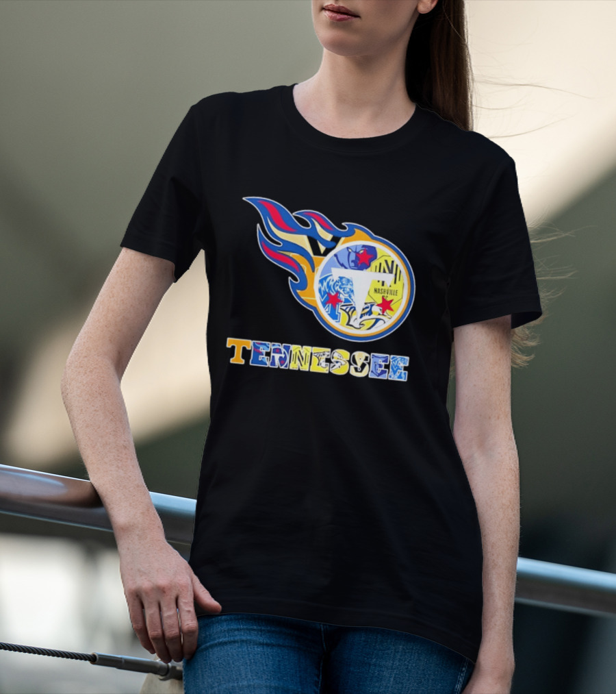 Tennessee Titans Nashville Predators Memphis Grizzlies Nashville SC Logos Mashup T-Shirt