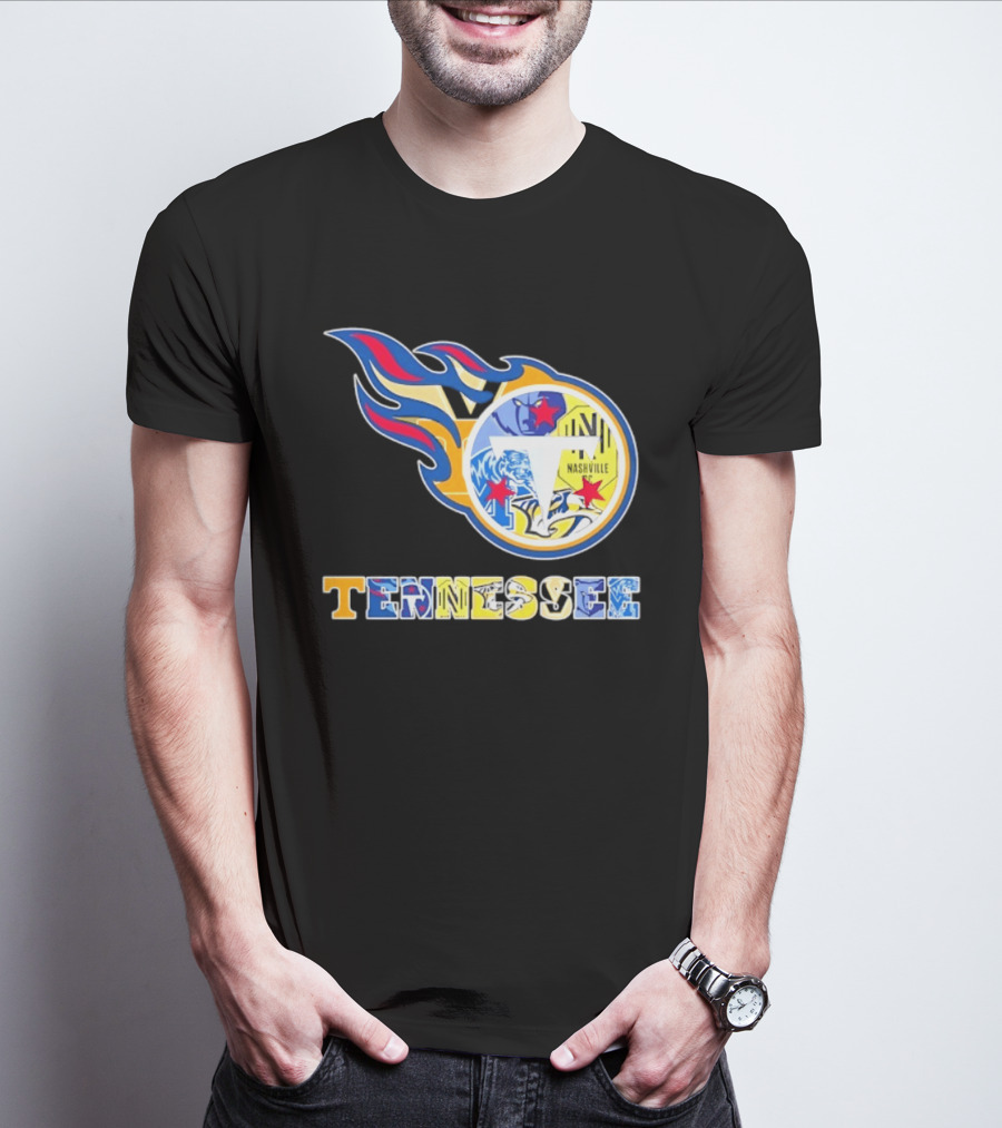 Tennessee Titans Nashville Predators Memphis Grizzlies Nashville SC Logos Mashup T-Shirt