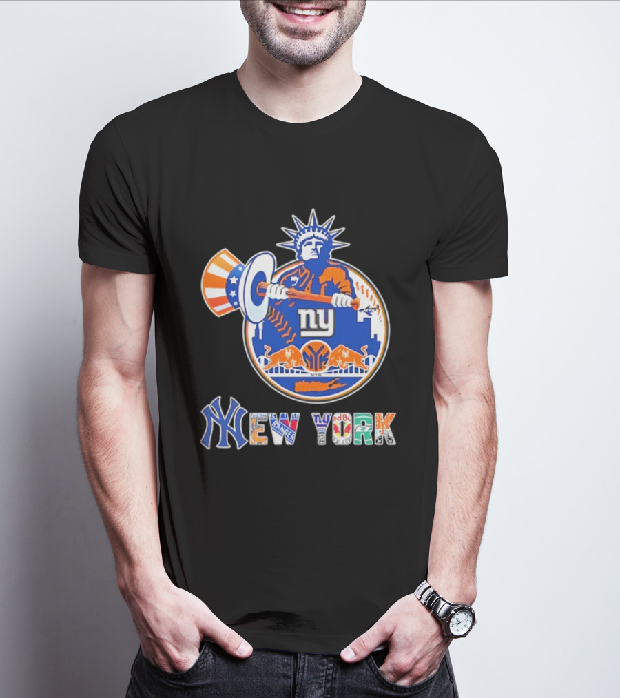 New York Liberty Skyline Sports Teams Knicks Mets Yankees T-Shirt