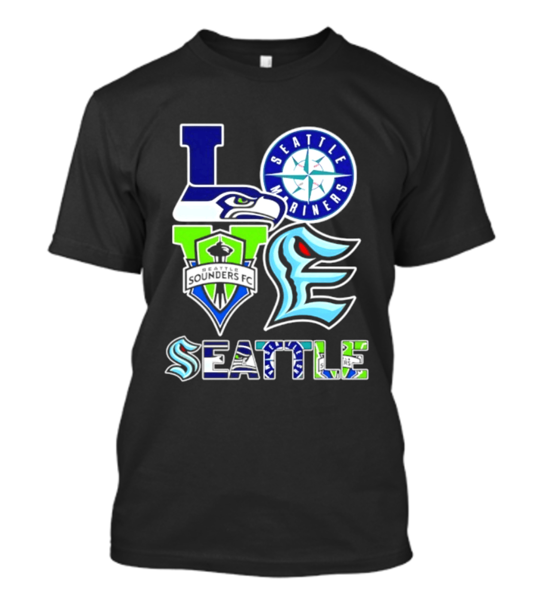 Love Seattle Seahawks Mariners Sounders FC Kraken T-Shirt