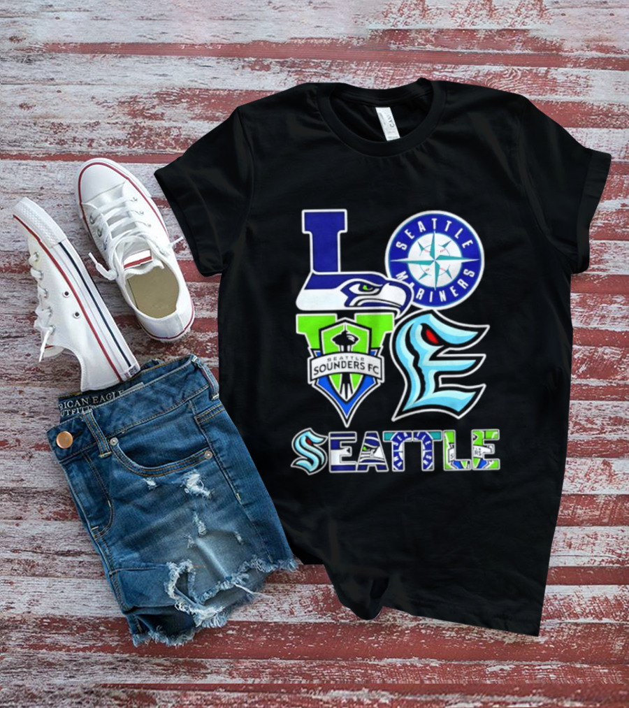 Love Seattle Seahawks Mariners Sounders FC Kraken T-Shirt