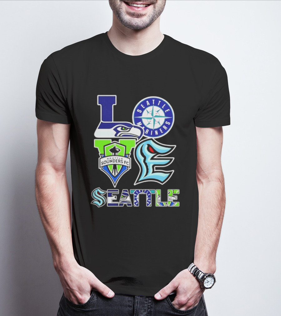 Love Seattle Seahawks Mariners Sounders FC Kraken T-Shirt