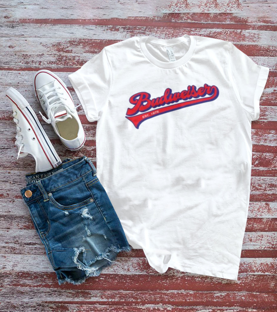 Budweiser Baseball Script Logo Retro Style Beer Shop T-Shirt
