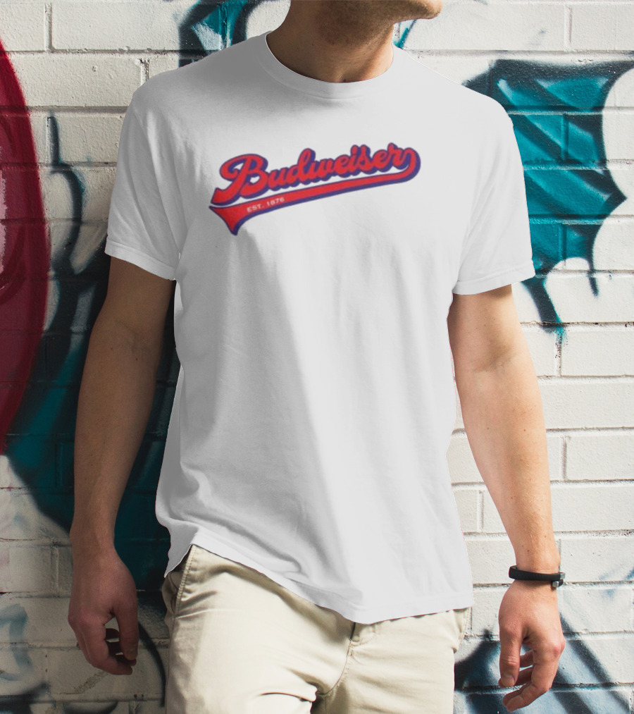 Budweiser Baseball Script Logo Retro Style Beer Shop T-Shirt