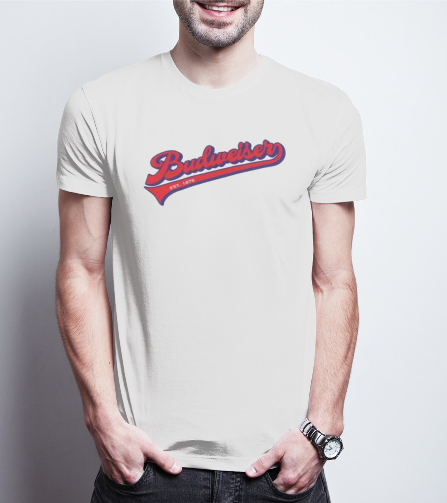 Budweiser Baseball Script Logo Retro Style Beer Shop T-Shirt