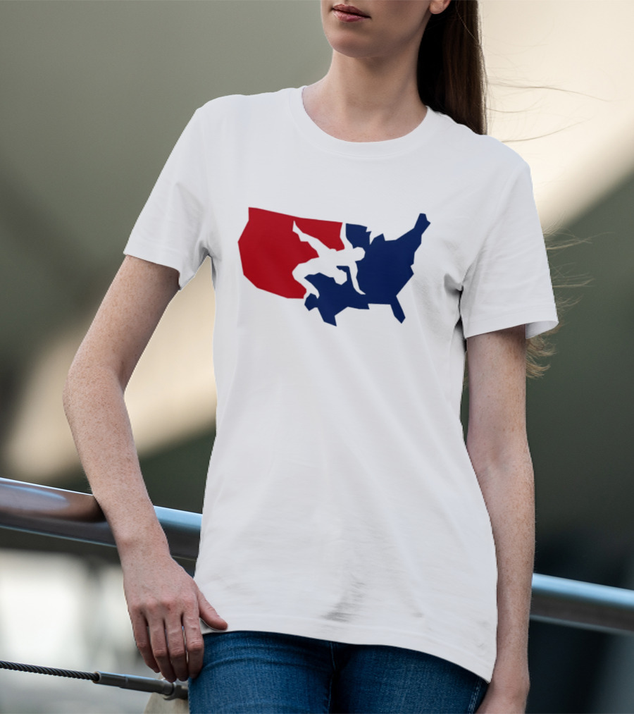 USA Wrestling Map Silhouette Red Blue T-Shirt