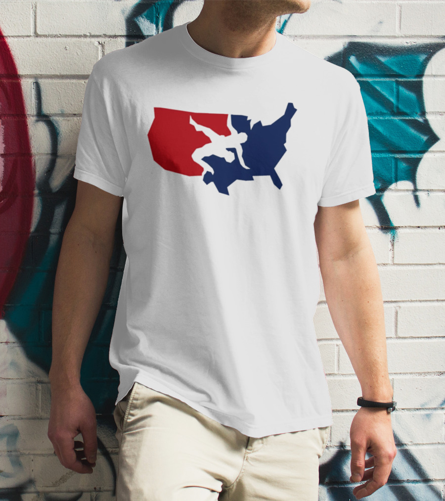 USA Wrestling Map Silhouette Red Blue T-Shirt