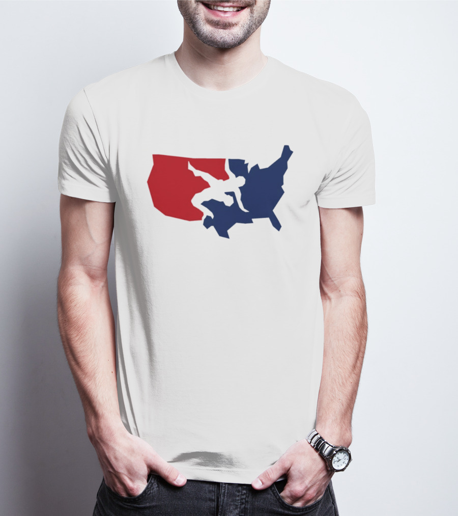 USA Wrestling Map Silhouette Red Blue T-Shirt
