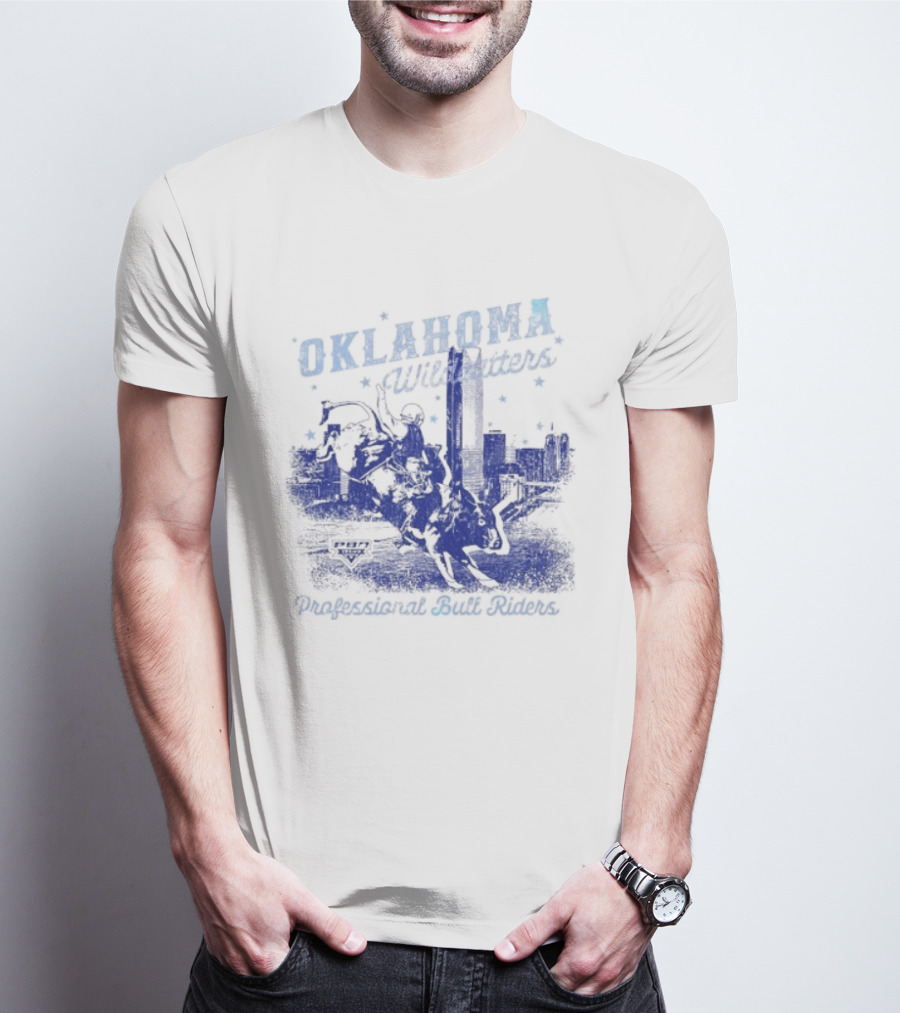 Oklahoma Wildcatters Professional Bull Riders Cowboy City Skyline T-Shirt