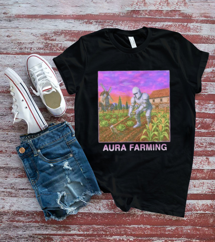 Aura Farming Knight Medieval Meme Windmill Crops Cabbage Garden T-Shirt