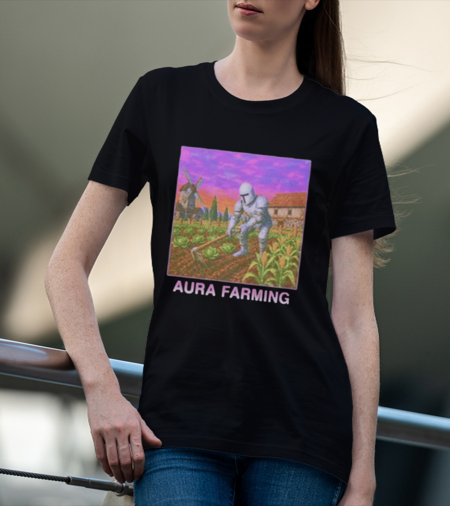Aura Farming Knight Medieval Meme Windmill Crops Cabbage Garden T-Shirt